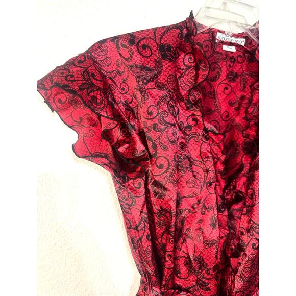 Seductive Red Black Lingerie Set Medium Nighty Chemise boudoir Fairy Sexy Robe - Picture 4 of 12